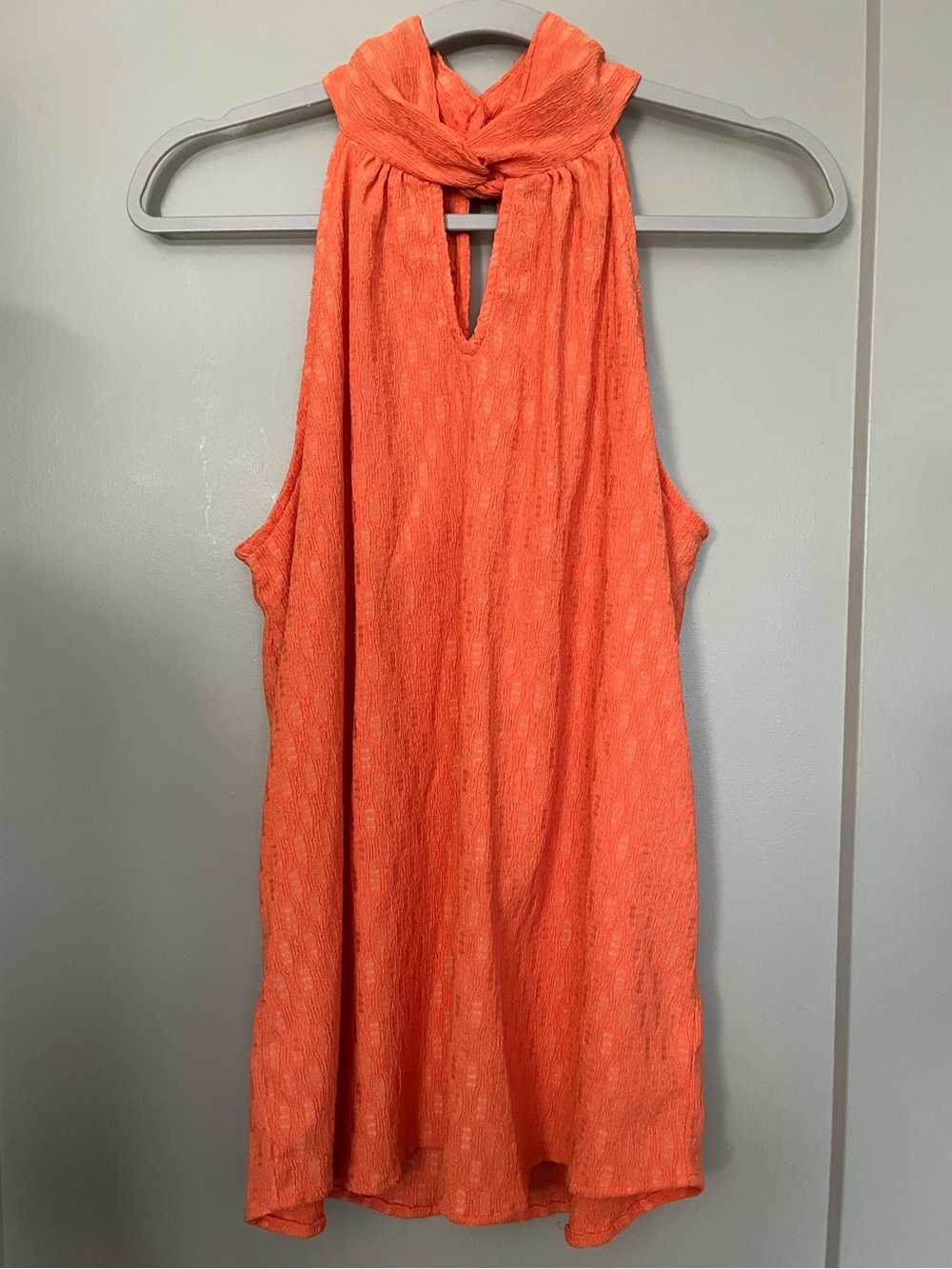 Anne Klein Coral Orange Knot-Neck Sleeveless Blouse